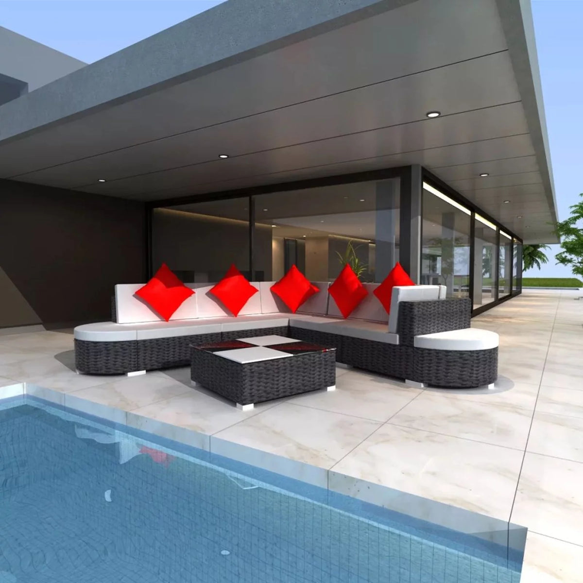 8 Piece Black Poly Rattan Patio Sofa Set with Cushions Q81629