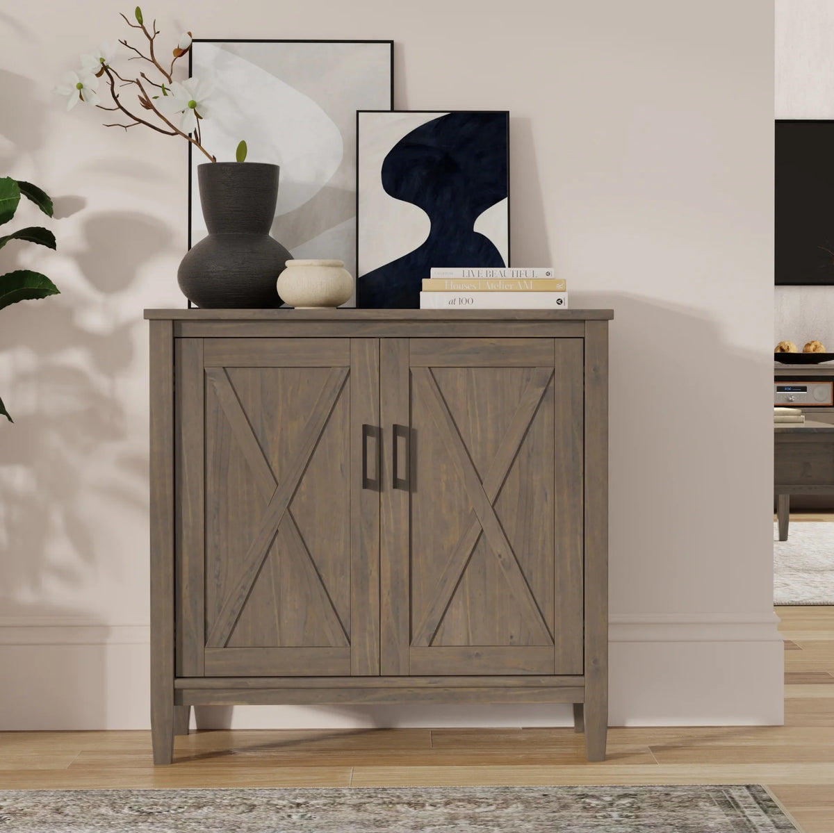 Smoky Brown Solid Wood 32 inch Low Storage Cabinet Y792111