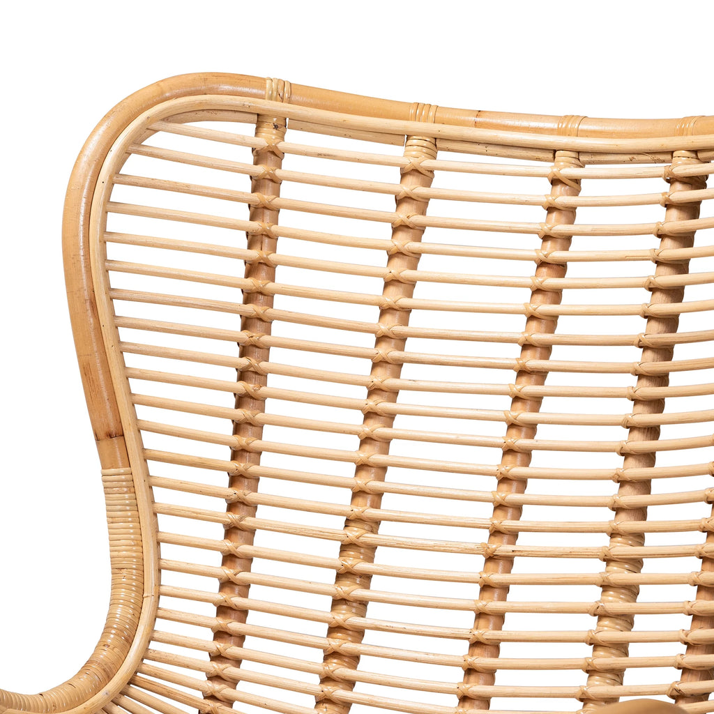 Natural Brown Rattan and Black Metal Accent Chair U7423