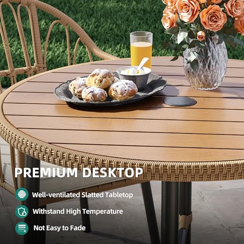 5 Pieces Wicker Patio Dining Table Chair Set with Umbrella Hole E23452
