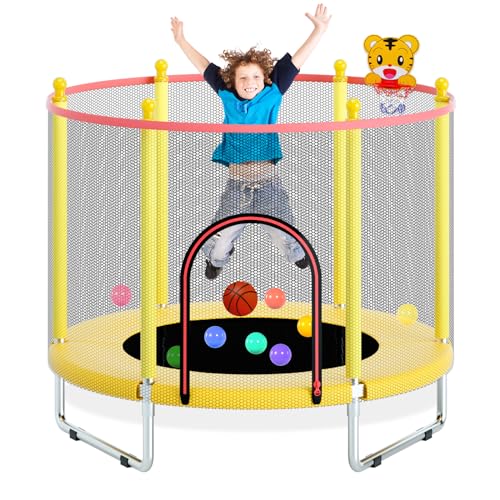 55" Trampoline with Safety Enclosure Net and Basketball Hoop E4034