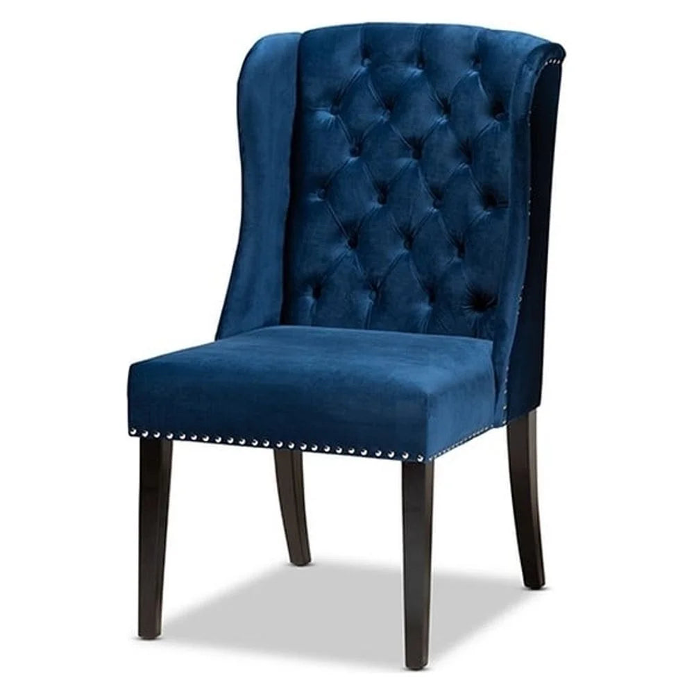 Navy Blue Velvet Upholstered Wood Wingback Dining Chair Y3001