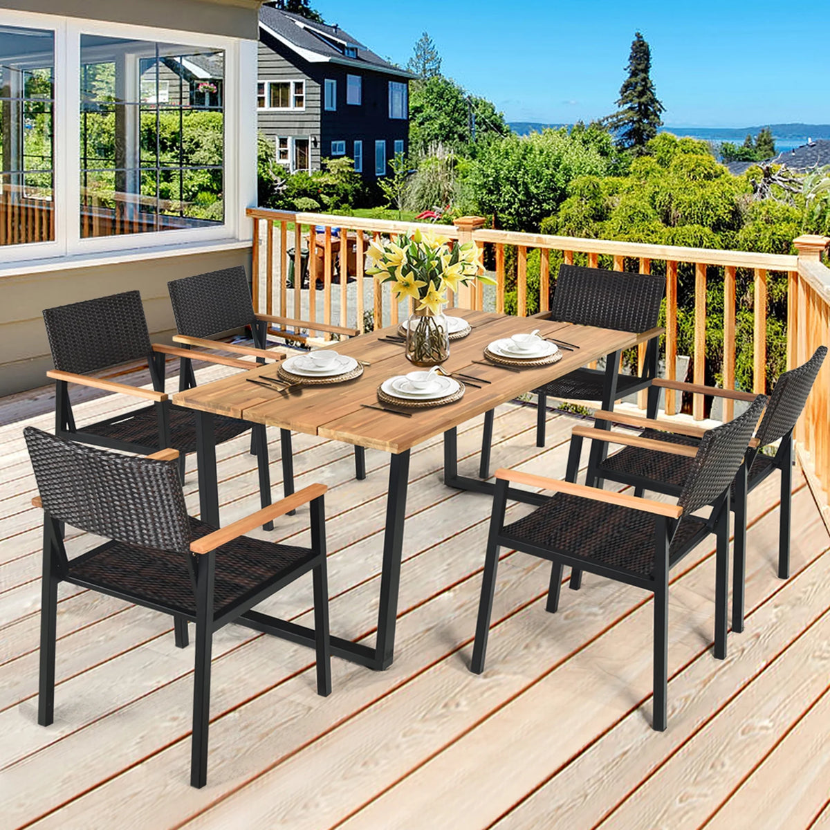 7 Pc Patio Dining Set with Umbrella Hole V809