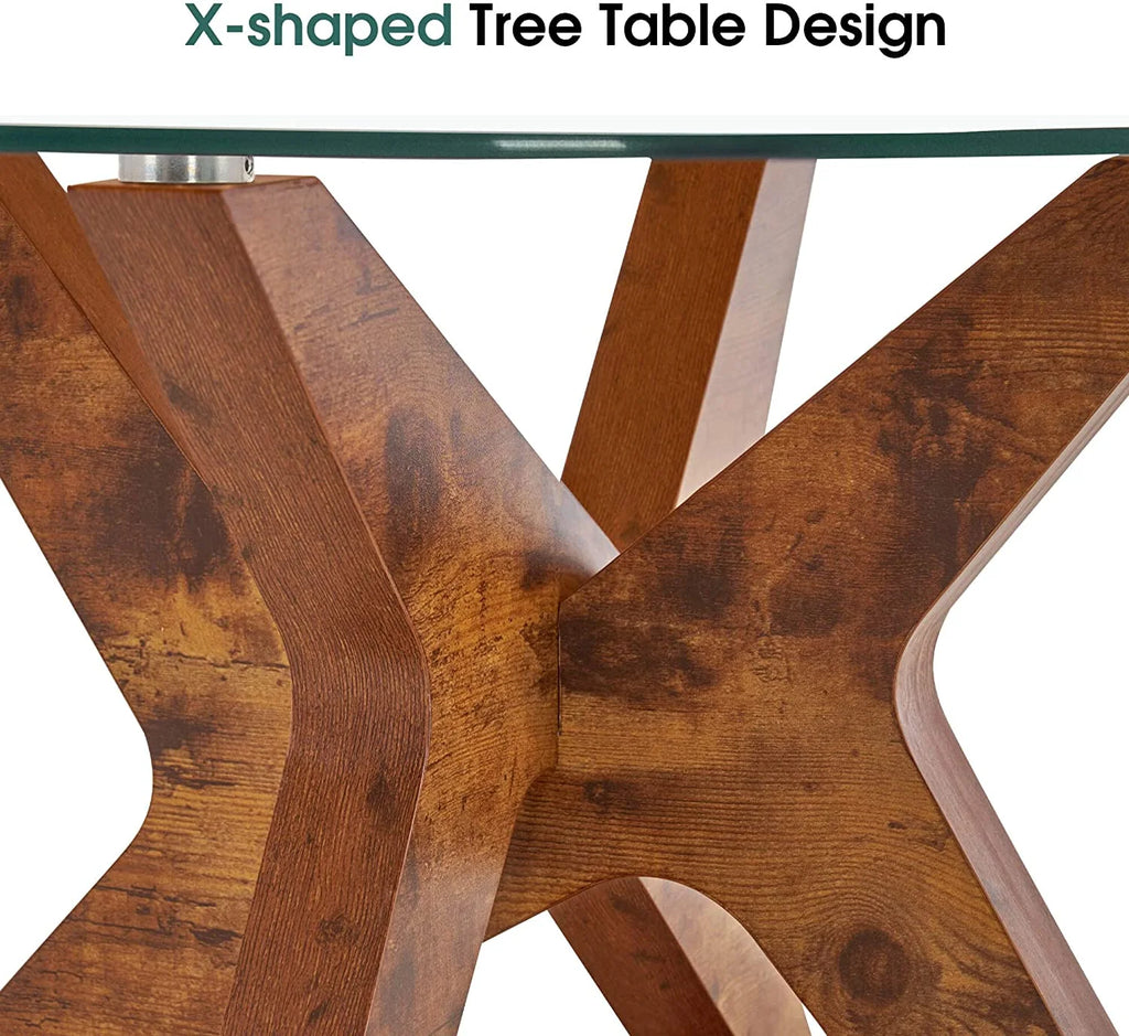 Round Glass Coffee Table with Wood Frame and Tempered Glass Top C256