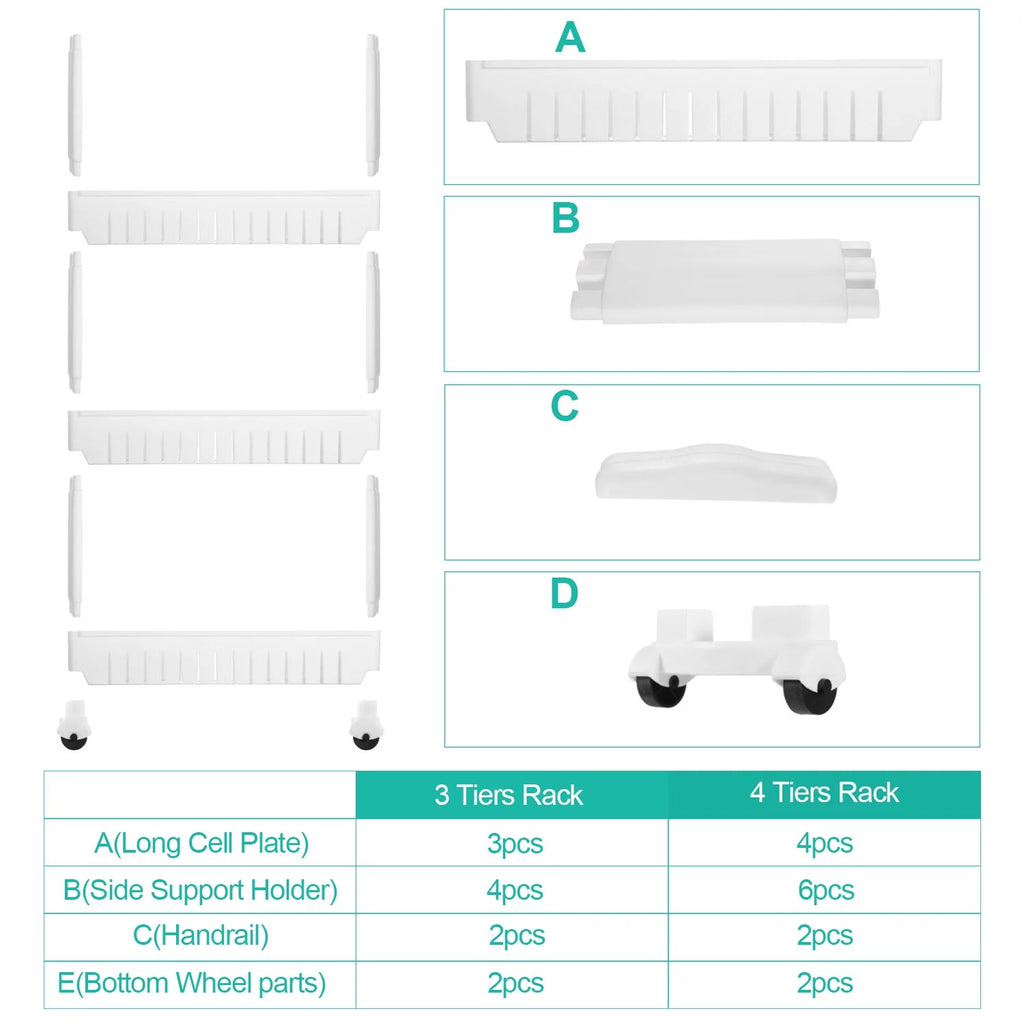 3 Tiers Slim Cart Narrow Space Shelf White X64521