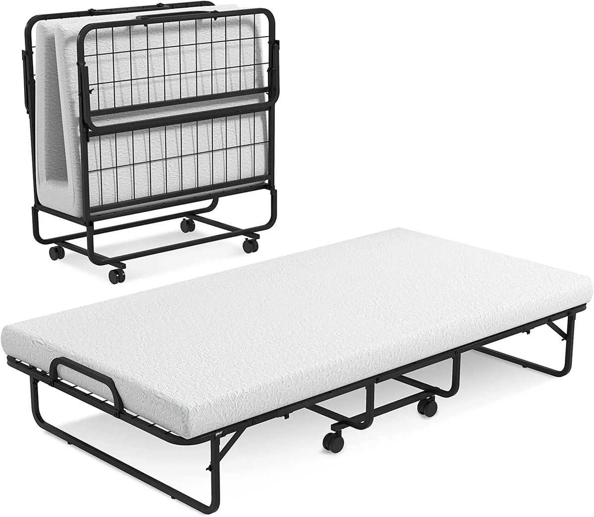 Twin Size Folding Bed with 4 Mattress and Metal Frame W41242