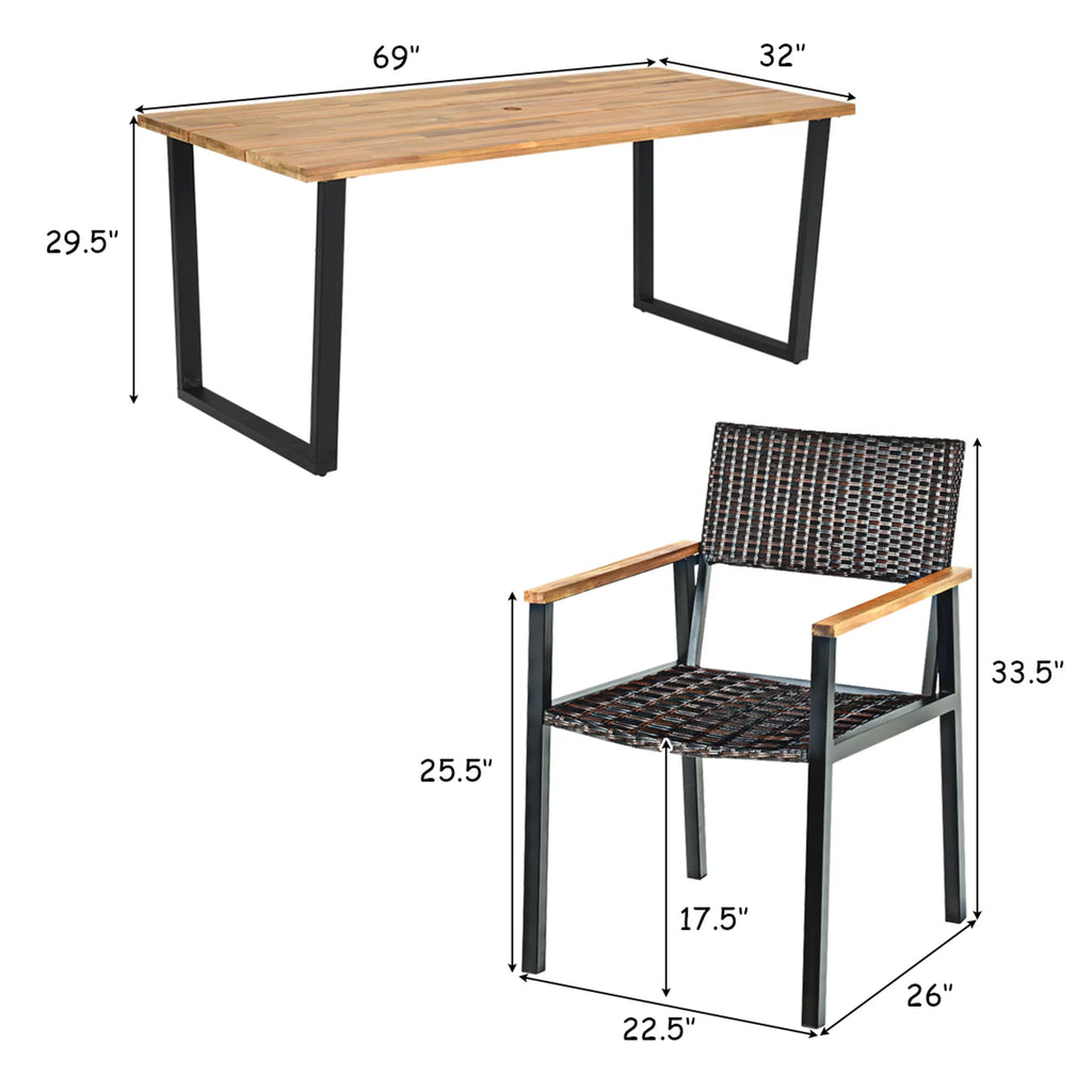 7 Pc Patio Dining Set with Umbrella Hole V809