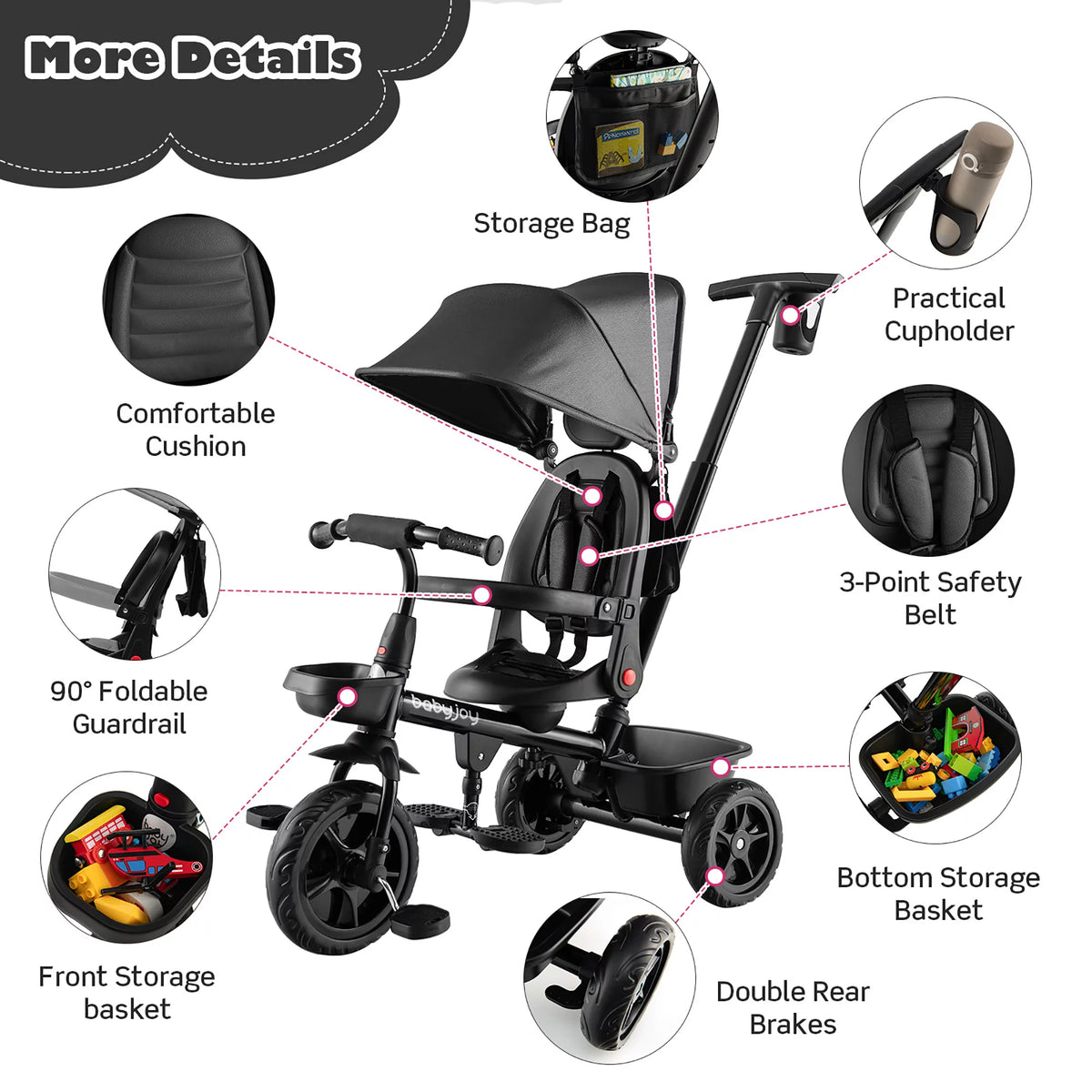 4-in-1 Toddler Tricycle with Adjustable Push Handle F93593